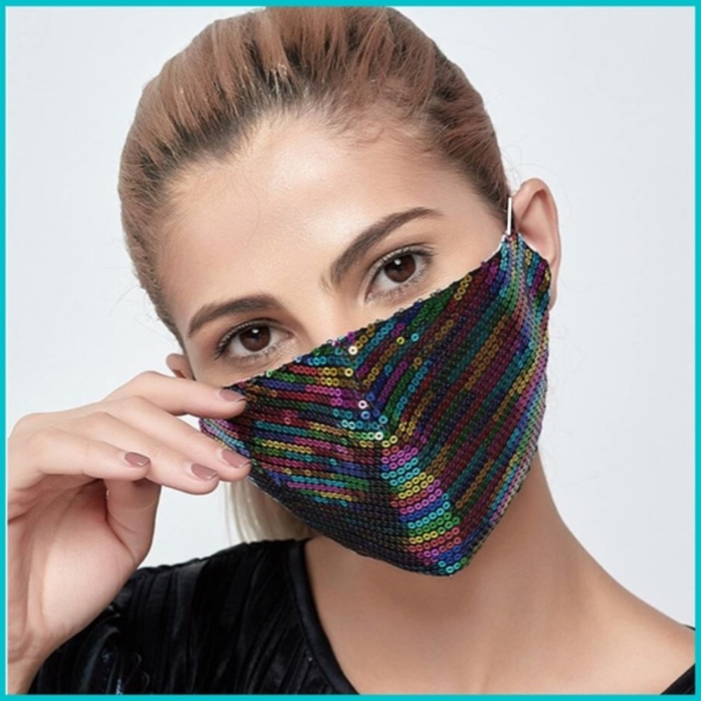 Black Rainbow Sequin Face Mask